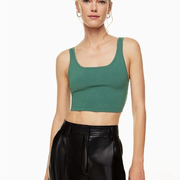 Babaton Sculpt Knit Squareneck Cropped Tank Forest Green Size Small - Picture 2 of 5